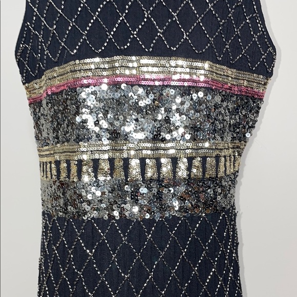 Suzy Sheer Black and Gold Embellished Sequin Cocktail Dress Size Small - Picture 3 of 10